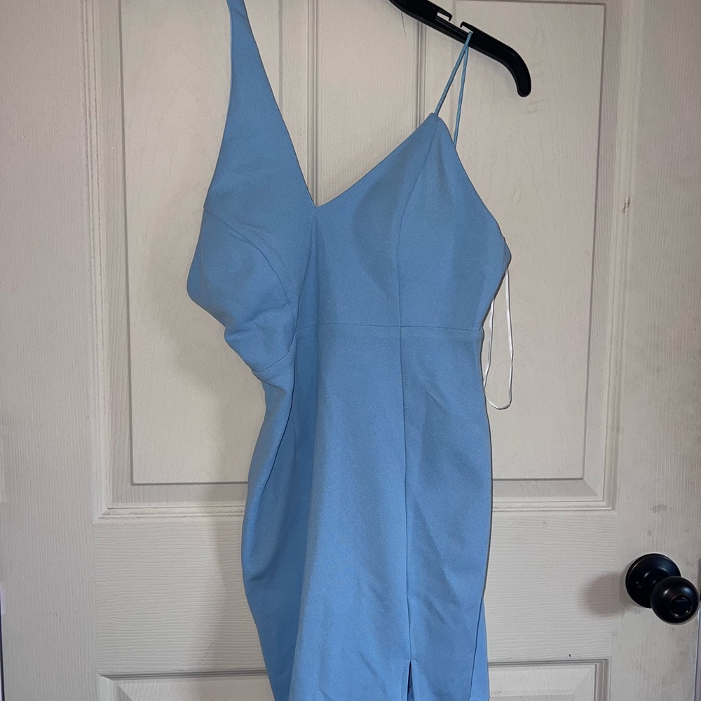 Hello Molly One Shoulder Blue Dress